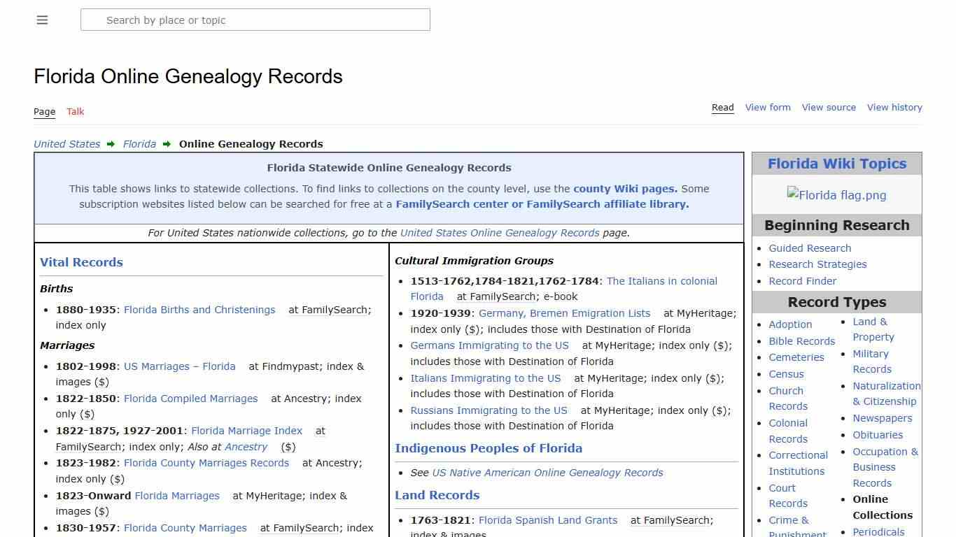 Florida Online Genealogy Records • FamilySearch
